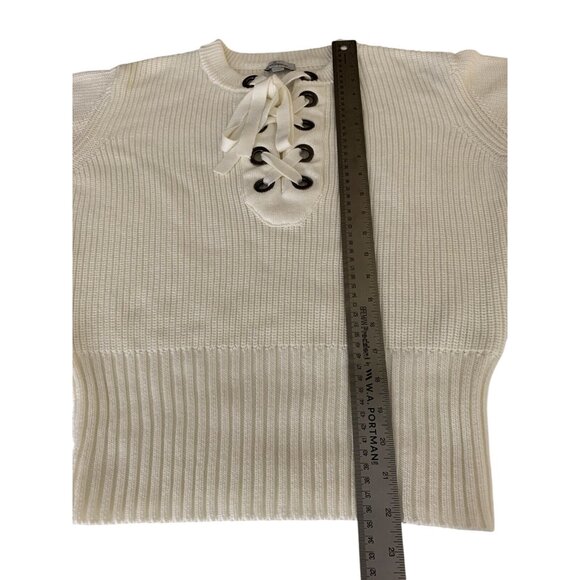 Olivia Warren Lace-Up Cream Knit Sweater With Oversized Eyelets & Ties Large - Picture 7 of 11